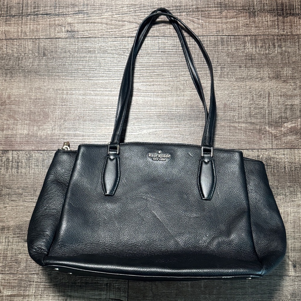 Kate Spade Monet Large Triple Compartment Black Leather Tote Bag